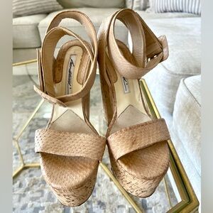 Brian Atwood Snakeskin Cork Heels